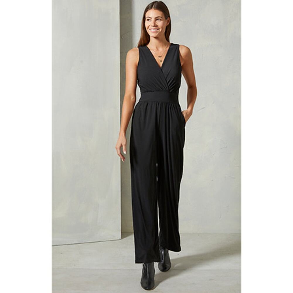 KORYE Women's Elle Surplice Sleeveless Jumpsuit Size L In Black